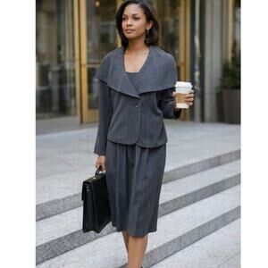 Vintage Spiegel Pinstripe Skirt Suit Women's Size 12 Gray Business Professional